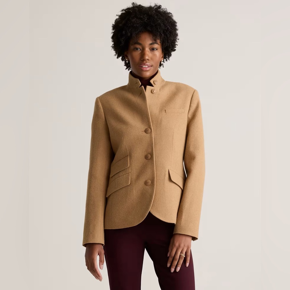 Quince Italian Wool Stand Collar Blazer in Warm Camel, Sz Sm - Picture 3 of 6